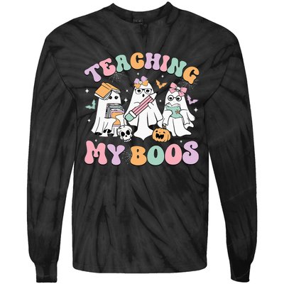 Teaching My Boos Cute Book Ghost Groovy Teacher Halloween Tie-Dye Long Sleeve Shirt