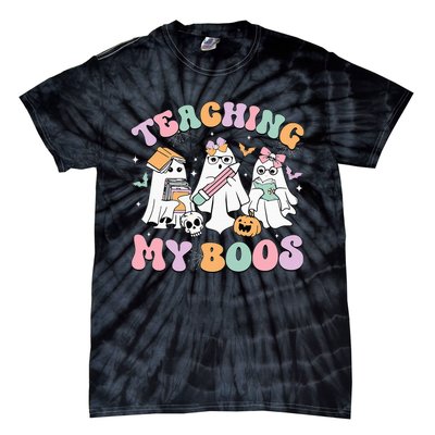 Teaching My Boos Cute Book Ghost Groovy Teacher Halloween Tie-Dye T-Shirt