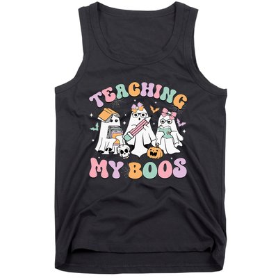 Teaching My Boos Cute Book Ghost Groovy Teacher Halloween Tank Top