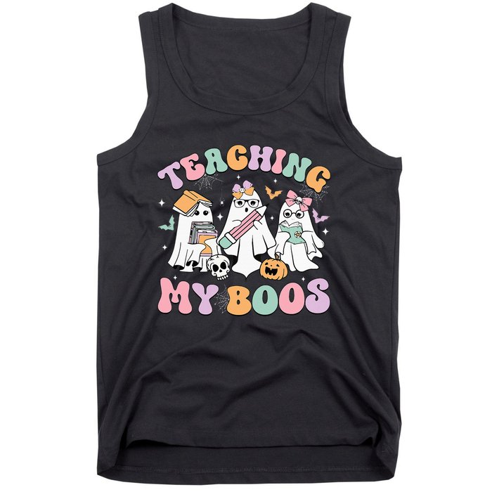 Teaching My Boos Cute Book Ghost Groovy Teacher Halloween Tank Top