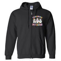 Teaching My Boos Cute Book Ghost Groovy Teacher Halloween Full Zip Hoodie