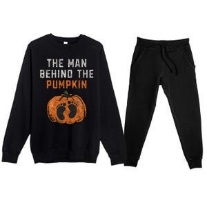 The Man Behind The Pumpkin Dad Halloween Pregnancy Reveal Premium Crewneck Sweatsuit Set