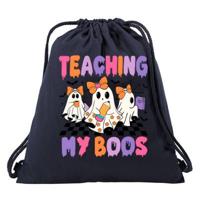 Teaching My Boos Coquette Ghost Teacher Drawstring Bag