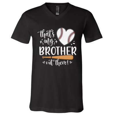 That's My Brother Out There Baseball Sister Mother's Day V-Neck T-Shirt