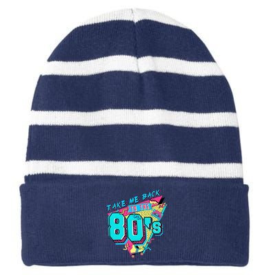 Take Me Back To The 80s Retro Vintage Striped Beanie with Solid Band