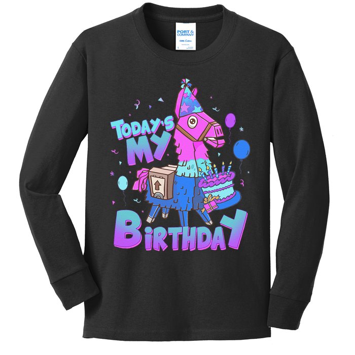 Todays My Birthday Llama Birthday Boy K.Ids Llama Decor Gift Kids Long Sleeve Shirt