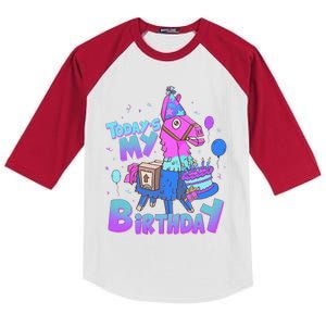 Todays My Birthday Llama Birthday Boy K.Ids Llama Decor Gift Kids Colorblock Raglan Jersey