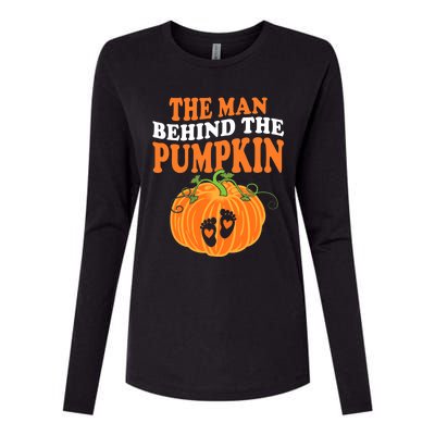 The Man Behind The Pumpkin Dad Halloween Pregnancy Reveal Womens Cotton Relaxed Long Sleeve T-Shirt