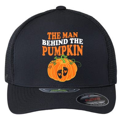 The Man Behind The Pumpkin Dad Halloween Pregnancy Reveal Flexfit Unipanel Trucker Cap