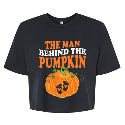 The Man Behind The Pumpkin Dad Halloween Pregnancy Reveal Bella+Canvas Jersey Crop Tee