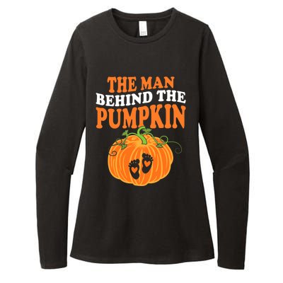 The Man Behind The Pumpkin Dad Halloween Pregnancy Reveal Womens CVC Long Sleeve Shirt