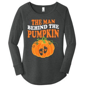 The Man Behind The Pumpkin Dad Halloween Pregnancy Reveal Women's Perfect Tri Tunic Long Sleeve Shirt