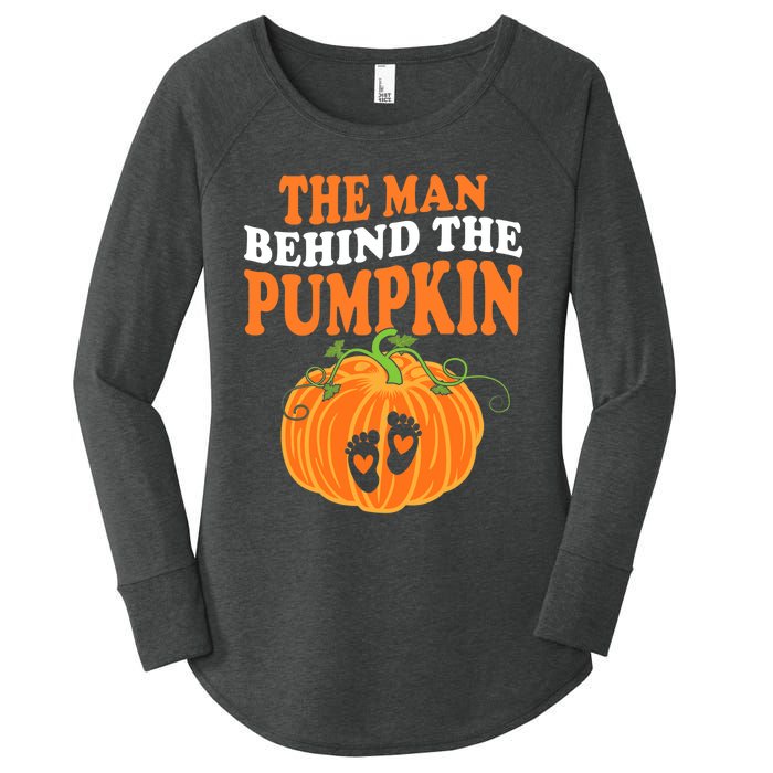 The Man Behind The Pumpkin Dad Halloween Pregnancy Reveal Women's Perfect Tri Tunic Long Sleeve Shirt