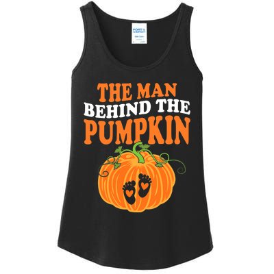 The Man Behind The Pumpkin Dad Halloween Pregnancy Reveal Ladies Essential Tank