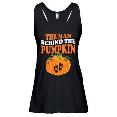 The Man Behind The Pumpkin Dad Halloween Pregnancy Reveal Ladies Essential Flowy Tank