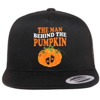 The Man Behind The Pumpkin Dad Halloween Pregnancy Reveal Flat Bill Trucker Hat