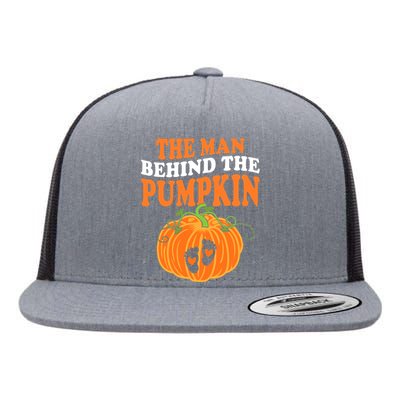 The Man Behind The Pumpkin Dad Halloween Pregnancy Reveal Flat Bill Trucker Hat