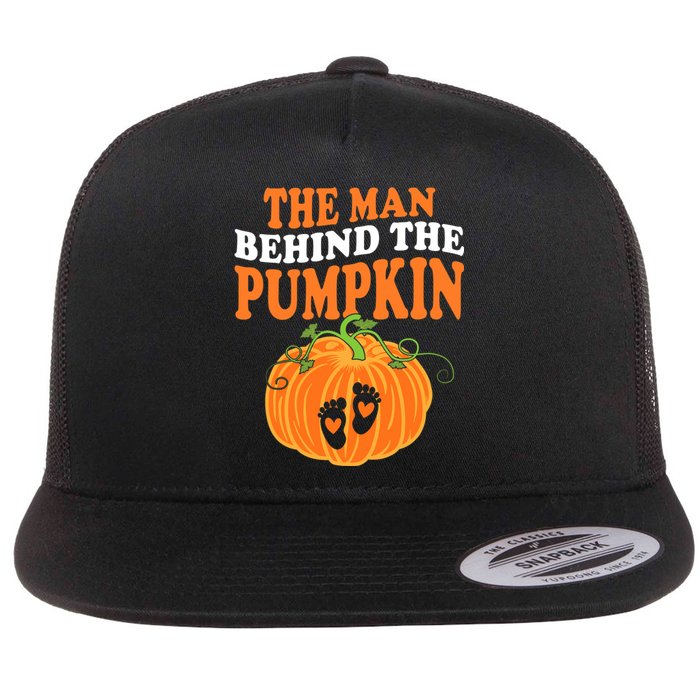 The Man Behind The Pumpkin Dad Halloween Pregnancy Reveal Flat Bill Trucker Hat