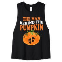 The Man Behind The Pumpkin Dad Halloween Pregnancy Reveal Women's Racerback Cropped Tank