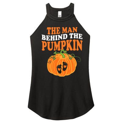 The Man Behind The Pumpkin Dad Halloween Pregnancy Reveal Women's Perfect Tri Rocker Tank