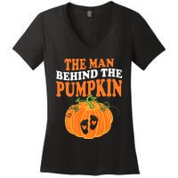 The Man Behind The Pumpkin Dad Halloween Pregnancy Reveal Women's V-Neck T-Shirt