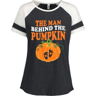 The Man Behind The Pumpkin Dad Halloween Pregnancy Reveal Enza Ladies Jersey Colorblock Tee