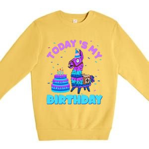 Todays My Birthday Llama Boy Family Party Decorations Premium Crewneck Sweatshirt