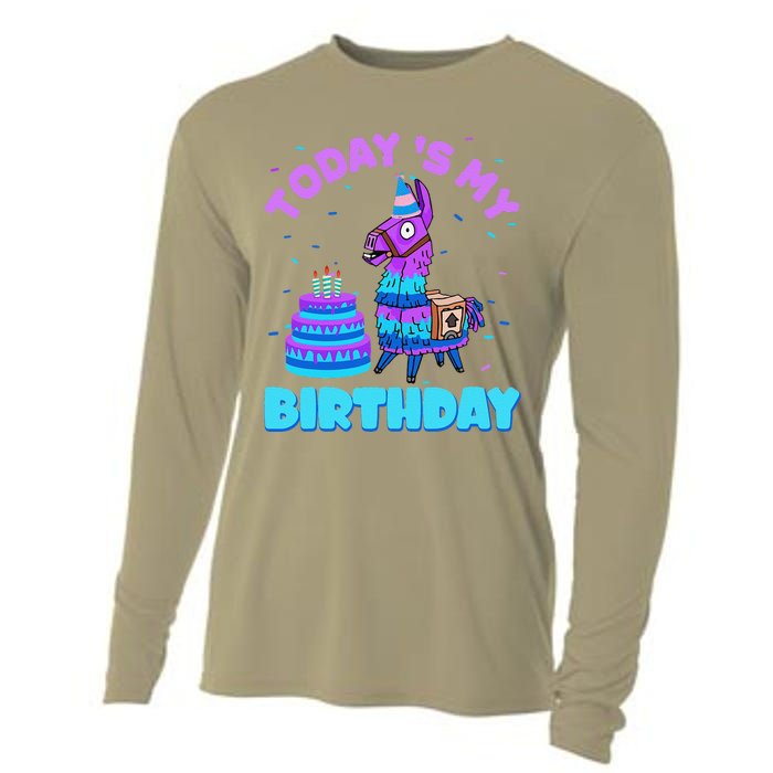 Todays My Birthday Llama Boy Family Party Decorations Cooling Performance Long Sleeve Crew