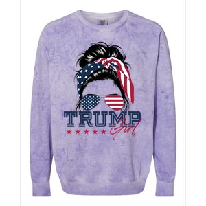 Trump Messy Bun Trump 2024 Election American Flag Meaningful Gift Colorblast Crewneck Sweatshirt