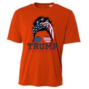 Trump Messy Bun Trump 2024 Election American Flag Meaningful Gift Cooling Performance Crew T-Shirt