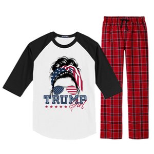 Trump Messy Bun Trump 2024 Election American Flag Meaningful Gift Raglan Sleeve Pajama Set