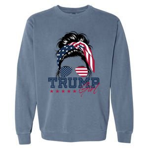 Trump Messy Bun Trump 2024 Election American Flag Meaningful Gift Garment-Dyed Sweatshirt