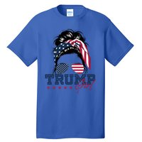 Trump Messy Bun Trump 2024 Election American Flag Meaningful Gift Tall T-Shirt