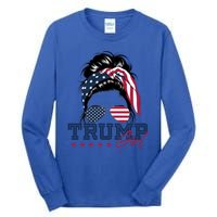 Trump Messy Bun Trump 2024 Election American Flag Meaningful Gift Tall Long Sleeve T-Shirt