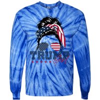 Trump Messy Bun Trump 2024 Election American Flag Meaningful Gift Tie-Dye Long Sleeve Shirt