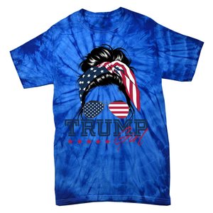 Trump Messy Bun Trump 2024 Election American Flag Meaningful Gift Tie-Dye T-Shirt