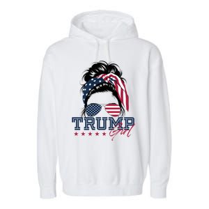 Trump Messy Bun Trump 2024 Election American Flag Meaningful Gift Garment-Dyed Fleece Hoodie