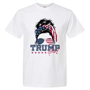 Trump Messy Bun Trump 2024 Election American Flag Meaningful Gift Garment-Dyed Heavyweight T-Shirt