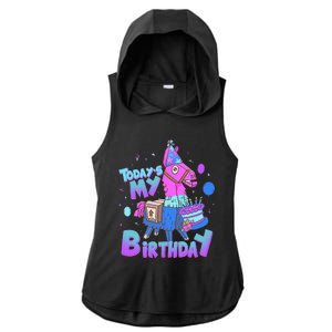 Todays My Birthday Llama Birthday Llama Decor Ladies PosiCharge Tri-Blend Wicking Draft Hoodie Tank