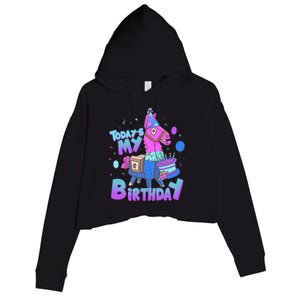 Todays My Birthday Llama Birthday Llama Decor Crop Fleece Hoodie