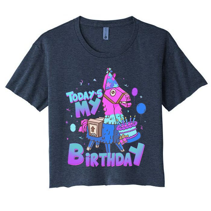 Todays My Birthday Llama Birthday Llama Decor Women's Crop Top Tee