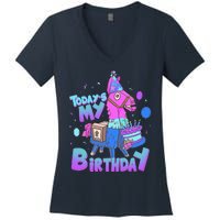 Todays My Birthday Llama Birthday Llama Decor Women's V-Neck T-Shirt