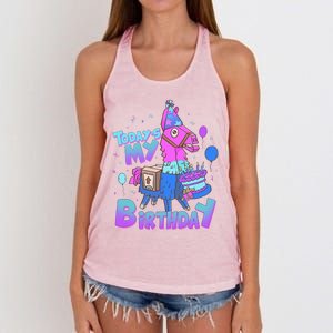 Todays My Birthday Llama Birthday Llama Decor Women's Knotted Racerback Tank