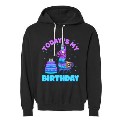 Todays My Birthday Llama Birthday Party Decorations Garment-Dyed Fleece Hoodie