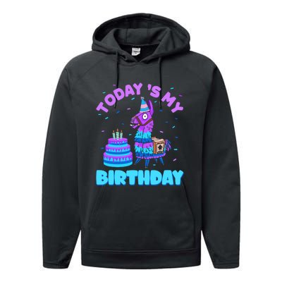 Todays My Birthday Llama Birthday Party Decorations Performance Fleece Hoodie