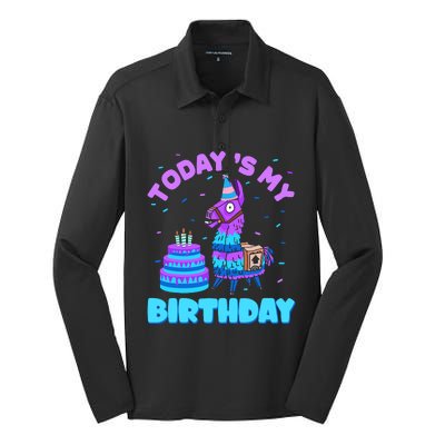 Todays My Birthday Llama Birthday Party Decorations Silk Touch Performance Long Sleeve Polo