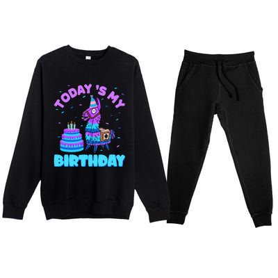 Todays My Birthday Llama Birthday Party Decorations Premium Crewneck Sweatsuit Set