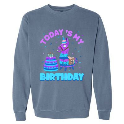 Todays My Birthday Llama Birthday Party Decorations Garment-Dyed Sweatshirt