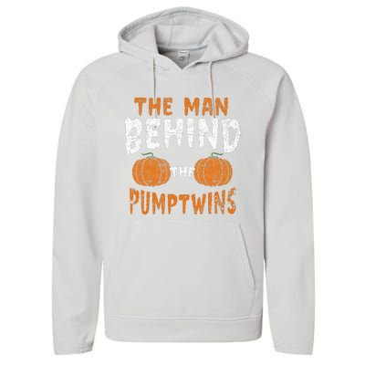 The Man Behind The Pumpkin Twins Funny Halloween Pregnancy Performance Fleece Hoodie