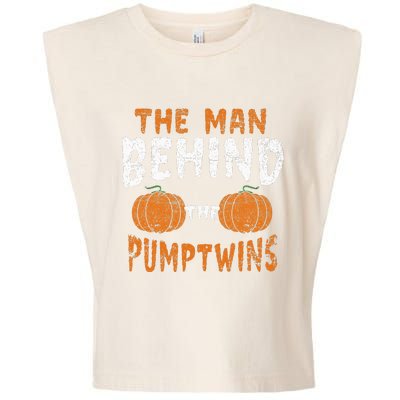 The Man Behind The Pumpkin Twins Funny Halloween Pregnancy Garment-Dyed Women's Muscle Tee